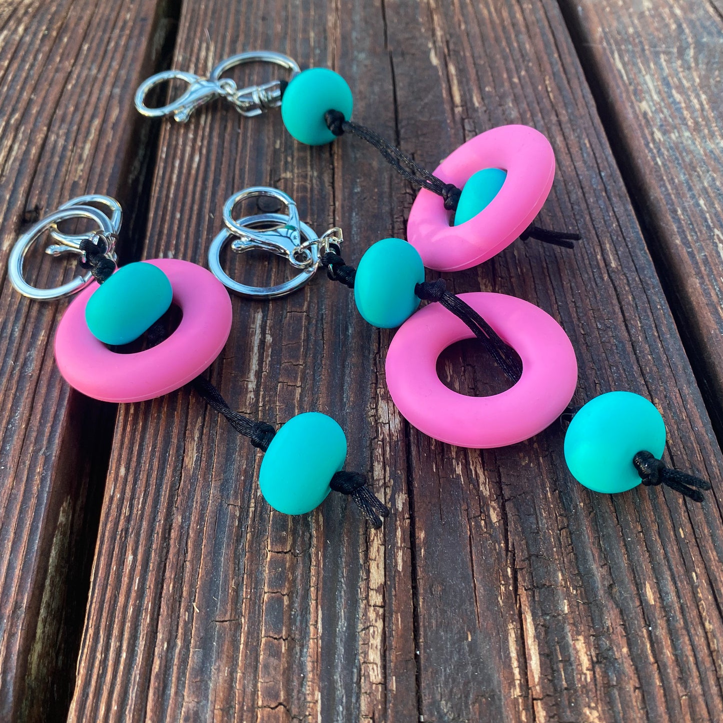 Pink & Teal Silicone Bead Fidget Keychain