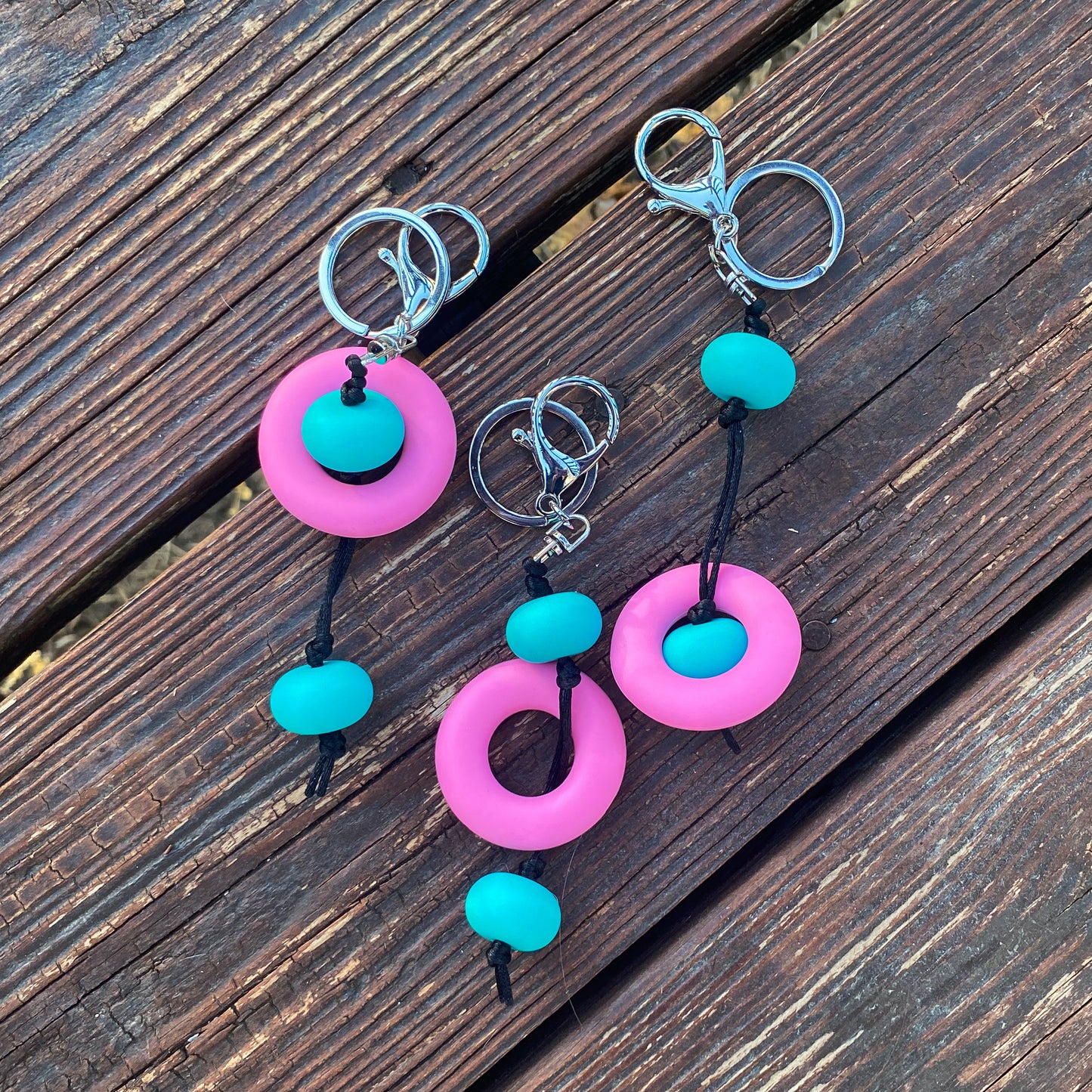 Pink & Teal Silicone Bead Fidget Keychain