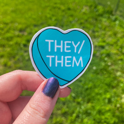 Pronoun Candy Heart Vinyl Stickers