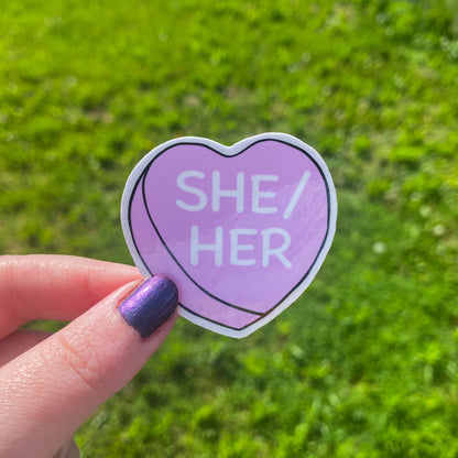 Pronoun Candy Heart Vinyl Stickers