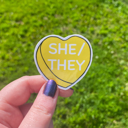 Pronoun Candy Heart Vinyl Stickers